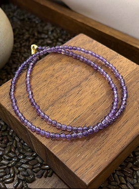 白露天然紫水晶3-4mm项链郁金香吊牌14K包金baby细锁骨链爱情水晶