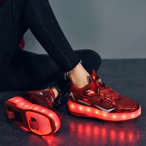Wheel Skating Shoes Walkable Mesh Red Pulley Shoes Riot Walking Shoes Adults Sport Children Boys Adult Students Can Have Wheels