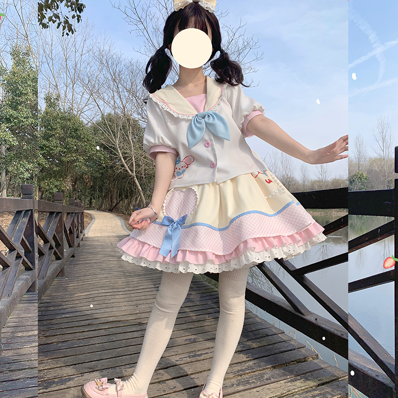 铭依记少女原创  大耳狗  少女可爱甜妹夏季套装 - 图0