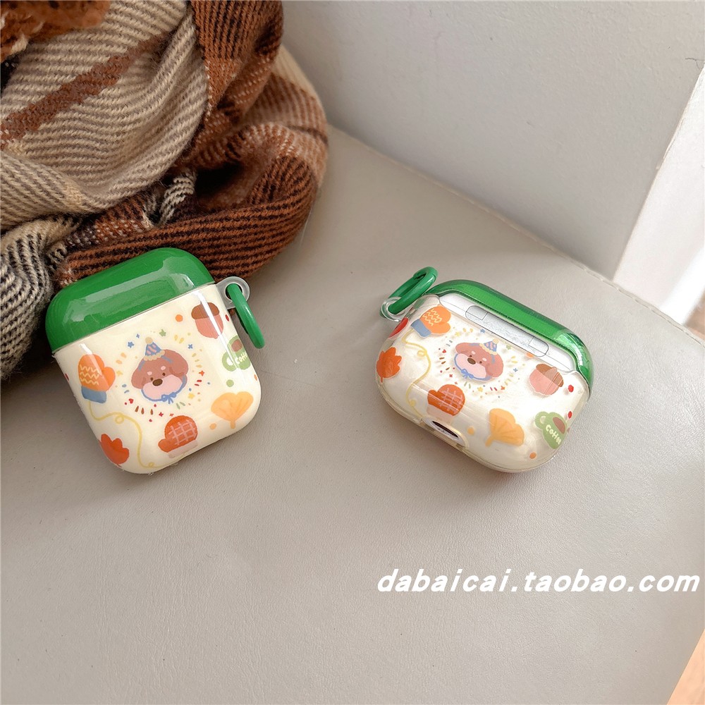 ins撞色手套狗狗适用airpods4耳机套pro二代airpodspro2保护套新款3代苹果无线蓝牙三代airpods1/2防摔女可爱 - 图0