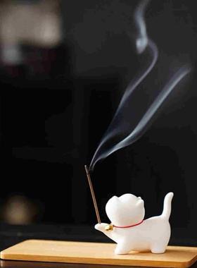 可爱小猫桌面摆件客厅玄关装饰摆件办公桌摆件线香底座香托小礼物