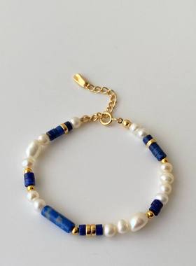 蓝色治愈系珍珠手链高级感
