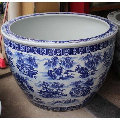 陶瓷鱼缸青花瓷1米特大水缸门海庭院室外金鱼瓷缸睡莲荷花乌龟缸 - 图1