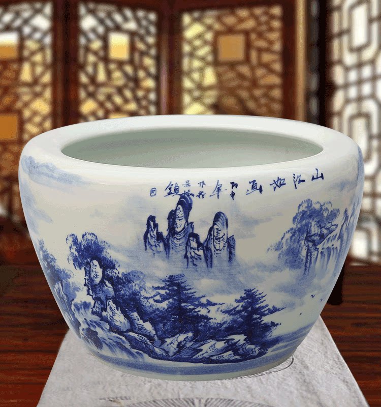 陶瓷鱼缸手工绘画特大号鱼缸庭院水缸荷花睡莲缸书画缸招财聚宝缸