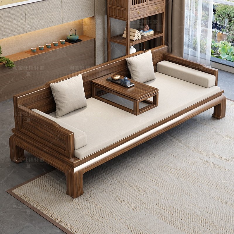 新中式乌金木罗汉床客厅家用实木沙发床两用禅意炕几组合贵妃卧榻,淘宝优惠券,粉丝福利购,淘宝优惠卷