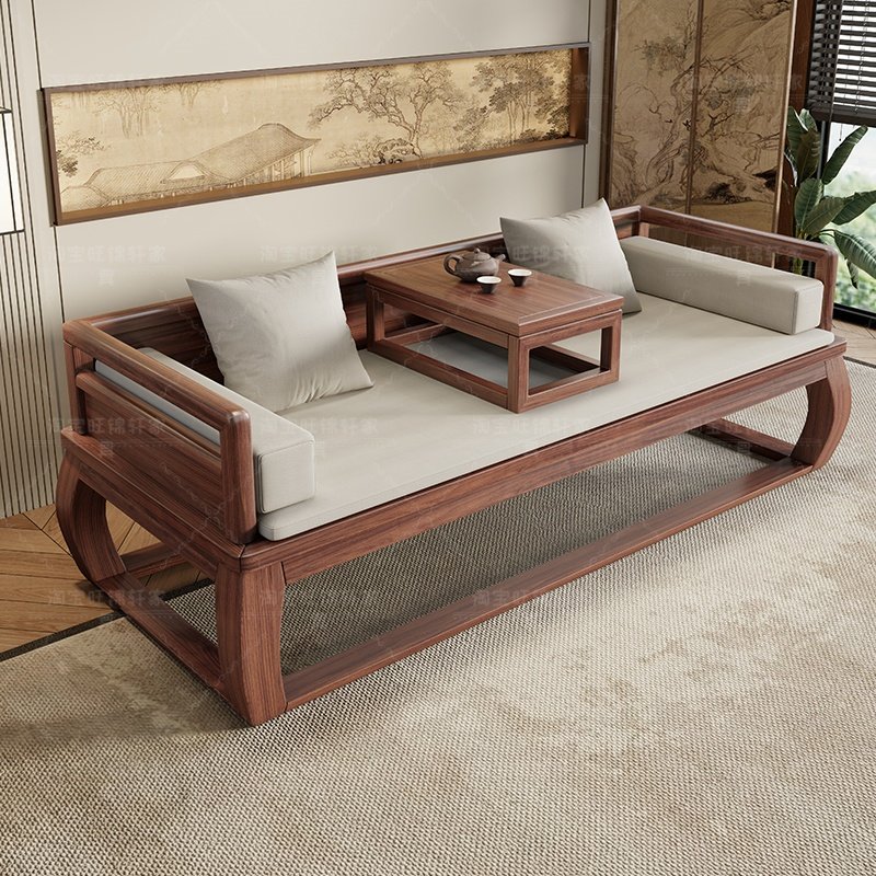 新中式乌金木罗汉床客厅家用实木沙发床两用禅意炕几组合贵妃卧榻,淘宝优惠券,粉丝福利购,淘宝优惠卷