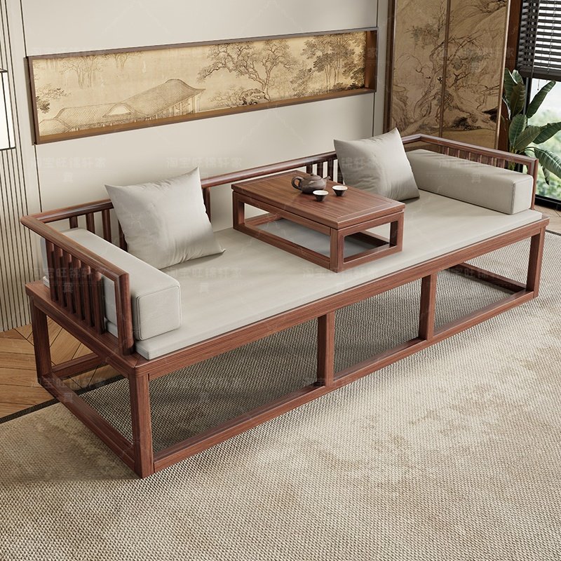 新中式乌金木罗汉床客厅家用实木沙发床两用禅意炕几组合贵妃卧榻,淘宝优惠券,粉丝福利购,淘宝优惠卷