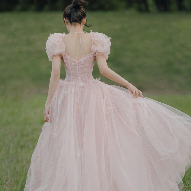 粉色裙气质主持人名媛仙气生日婚纱 碧颜礼服/晚装