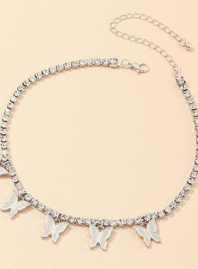 欧美跨境饰品 超仙ins风锁骨链项饰 简约单层镶钻蝴蝶项链首饰女