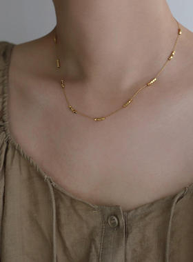 时尚INS风小方块手工项链满天星锁骨链叠戴 钛钢新款