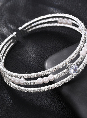 跨境欧美女水钻珍珠手镯时尚气质爪链多层开口手镯开口手环首饰女