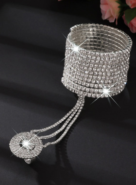 欧美手环多层水钻连指手链女演出服配饰表演装饰饰品闪亮满钻手镯