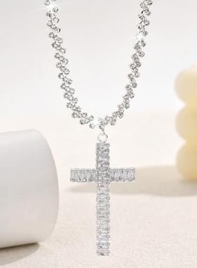 新款镶钻拼接项链欧美夸张设计感choker十字架颈链小众个性ins女