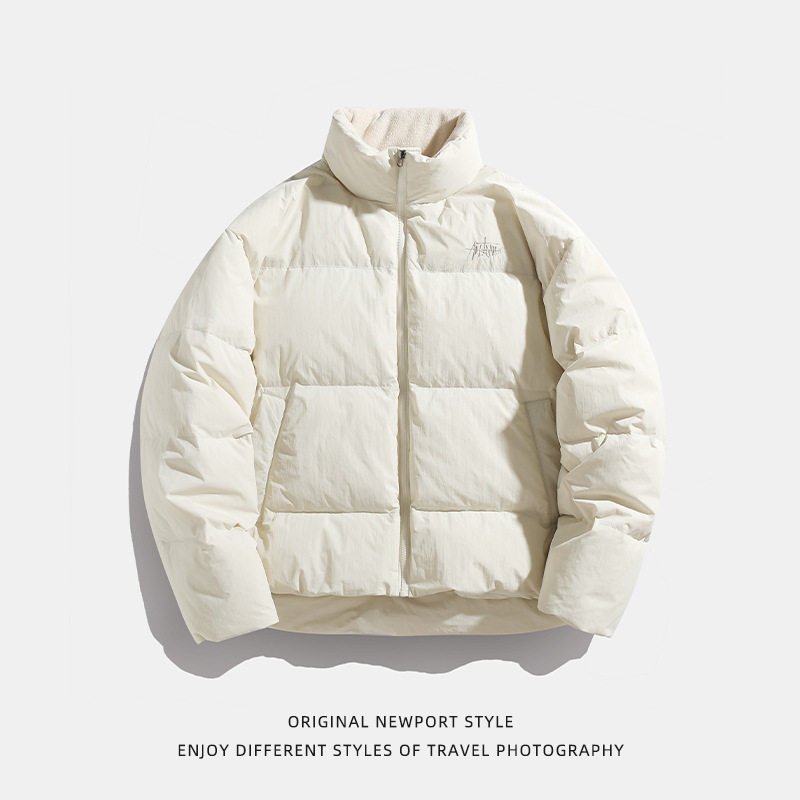 笑卖部90绒情侣加厚羽绒服男2024冬季新款潮牌刺绣短款立领面包服 - 图2