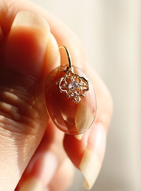 日系工厂天然茶水晶精切堇青石925银吊坠14k包金锁骨链项链女