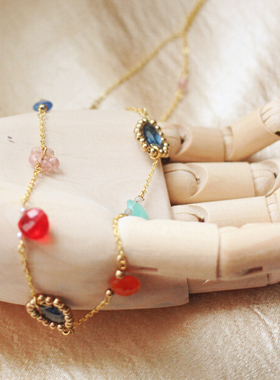 托帕石珍珠紫水14k包金项链