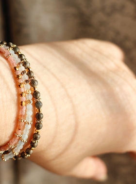 ETunique Basic天然青金石松石黄铁矿美国14k包金设计感原创手链