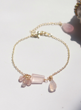 粉晶粉碧玺14k包金手链女