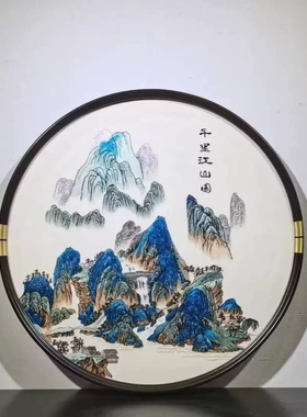 832千里江山圆形新中式刺绣装饰画客厅餐厅玄关线条结构寓苏绣80
