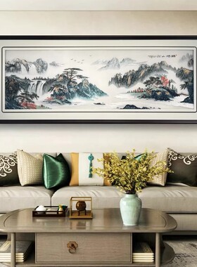 客厅挂山水画苏州刺绣苏绣成品锦绣山河壁画高端沙发背景墙装饰画
