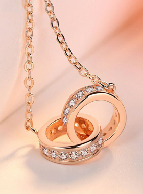 双环不掉色玫瑰金锁骨链明星同款