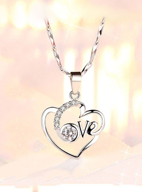 纯银锁骨链生日心形吊坠