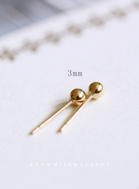 纯银迷你淑女风百搭小金珠耳钉