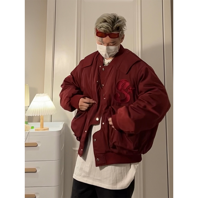 NECOYEP2025美式复古不规则飞行员棒球服外套男休闲工装棉衣夹克 - 图1