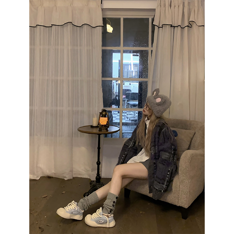 NECOYEP 2025秋冬美式复古氛围感毛边开衫毛衣针织宽松休闲外套 - 图3