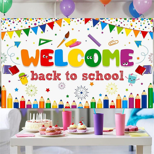 幼儿园开学返校季装饰拍照背景布横幅对联Welcome Back to school - 图1
