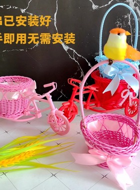 酒店餐盘七彩发光小三轮车菜品装饰盘饰喜宴冷菜编织果盘摆盘小车