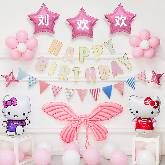 KT猫卡通主题生日气球电视投屏装饰hello kitty主题派对布置背景-图2