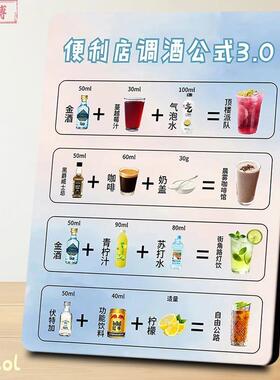 清吧网红调酒公式相框便利店DIY调酒图解轰趴馆酒吧桌面装饰相框