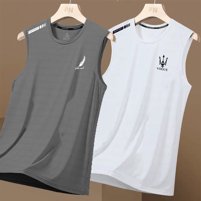 夏季冰丝背心男速干砍袖网眼无袖t恤大码男装宽松跨栏运动坎袖