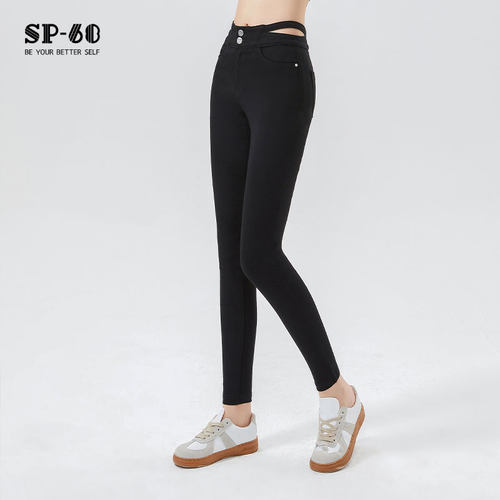 sp68魔术裤中高腰打底裤女外穿黑色小脚裤紧身春新款收腹提臀 - 图1