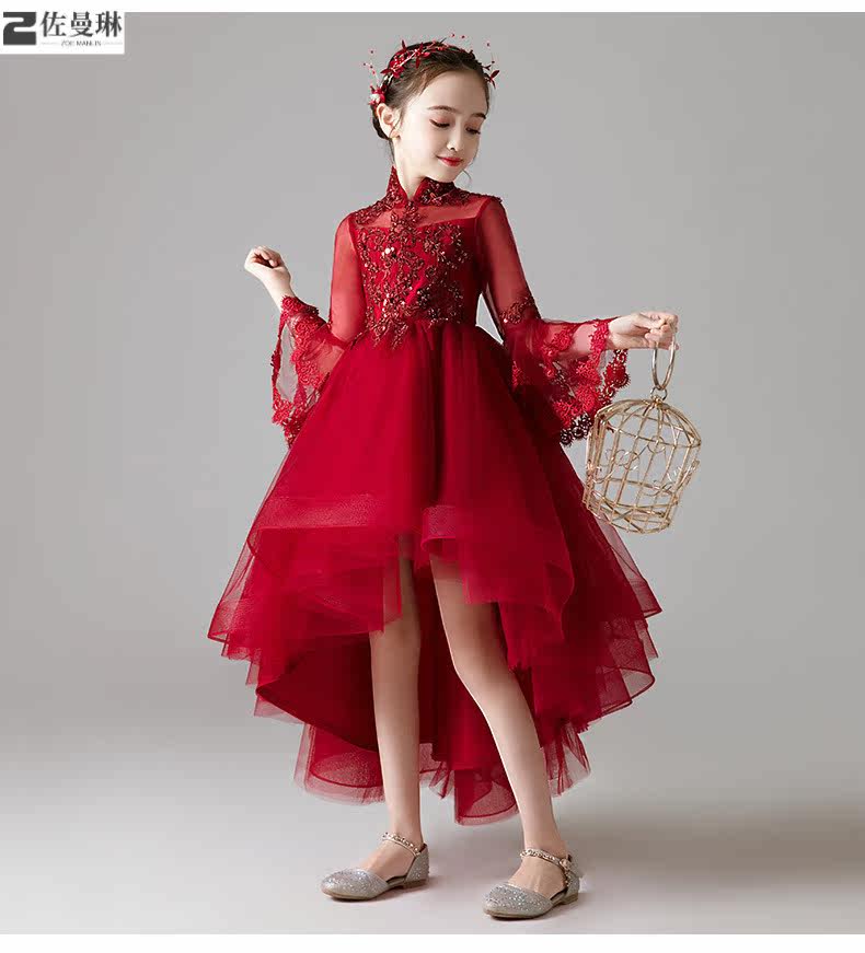 花童长袖儿童婚纱女孩生日演出服 佐曼琳连衣裙