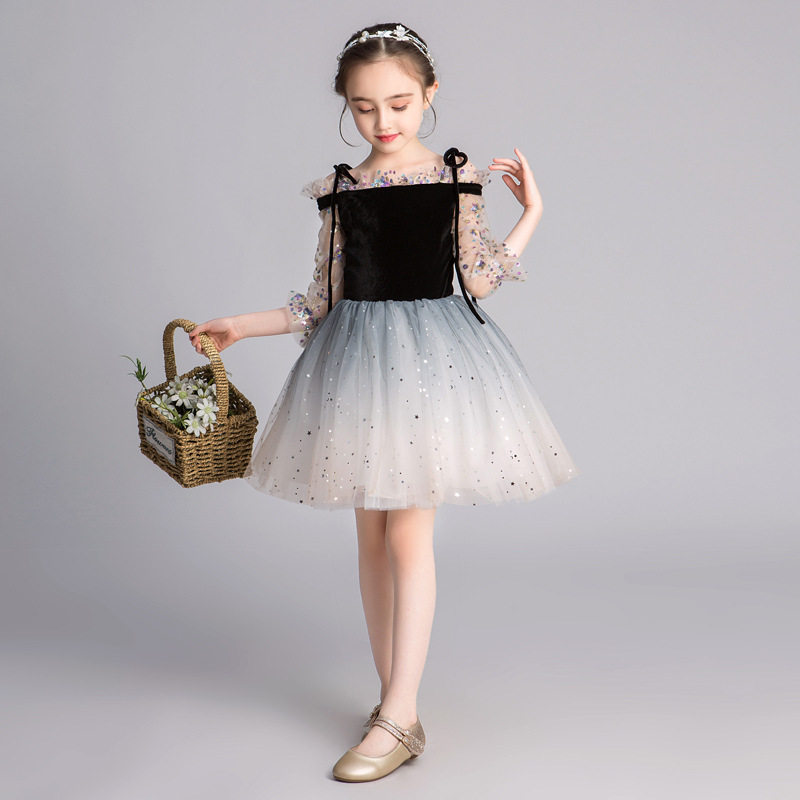 女童主持走秀钢琴花童儿童演出服 佐曼琳连衣裙