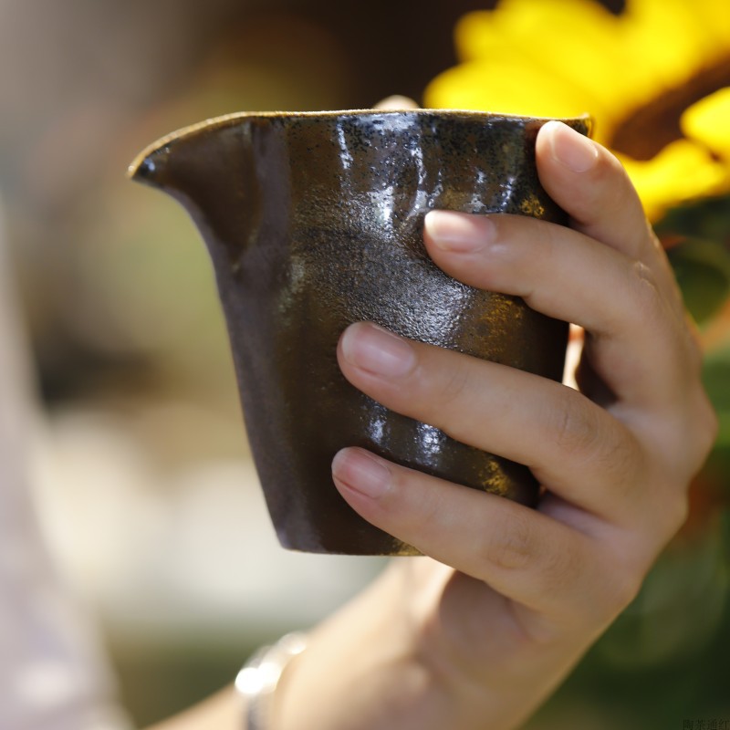 通红古法柴烧窑公道杯分茶器功夫茶具配件细陶古法茶海泡茶均分杯-图3