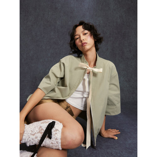 cheap art label 中式立领中袖拉链蝴蝶结夹克外套女2025秋季新款 - 图0