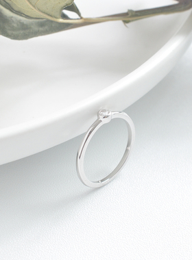 chic戒指女s925纯银单钻港风闭口