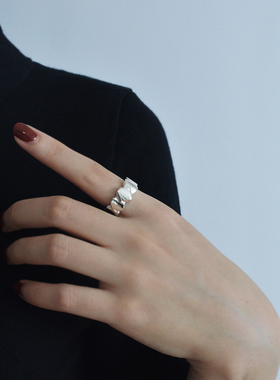 无怯通体925纯银极简岩石戒指