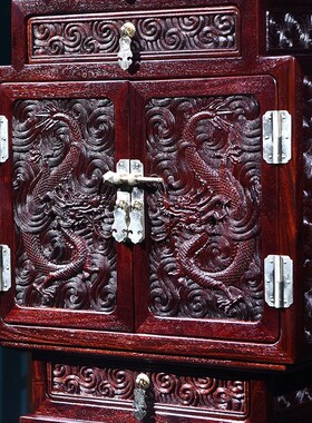 大红酸枝雕龙龙柜桌面珠宝首饰盒红木收纳盒摆件缅甸花梨至尊龙柜