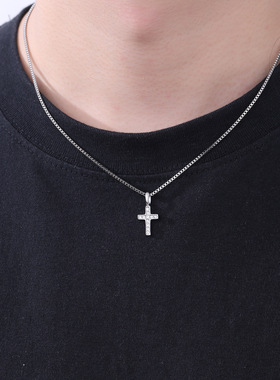 马思唯同款钛钢迷你满钻十字架项链男潮简约百搭锁骨链男女饰品
