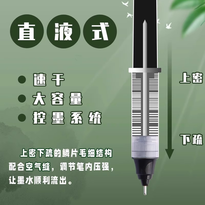 晨光57501中性笔直液式走珠笔速干黑色签字笔红蓝色雪花笔0.5mm针管式笔碳素笔水笔学生用水性圆珠考试专用 - 图1