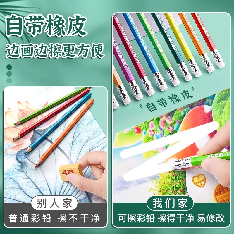 晨光可擦彩铅笔水溶性24色画笔彩色美术生专用绘画36色48色可擦彩笔儿童初学者手绘水溶款彩笔彩芯油性画笔,淘宝优惠券,粉丝福利购,淘宝优惠卷