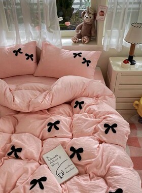 Princess Bowknot Bedding Set Pink Duvet ver Bed Flat Sheet G