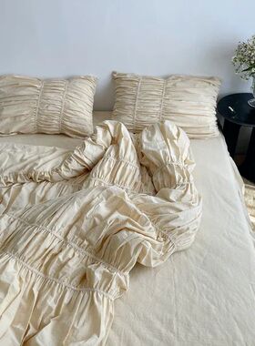 Svetanya Girls Pleat Cotton Bedding Set Solid Bed Linen King