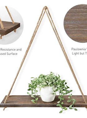 Wooden Rope Swing Wall Hanging Plant Flower Pot Tray Mounted