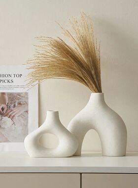 2pcs Frosted Ceramic Vase Nordic Style White Vase Light Luxu