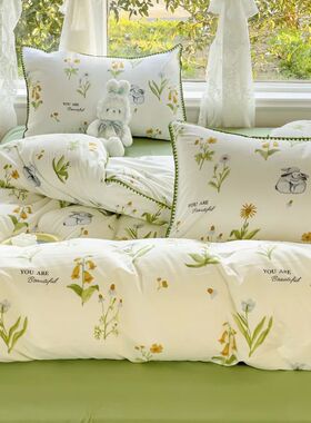 Pastoral Girls Flower Bedding Sets, Washed Cotton Bed Linens